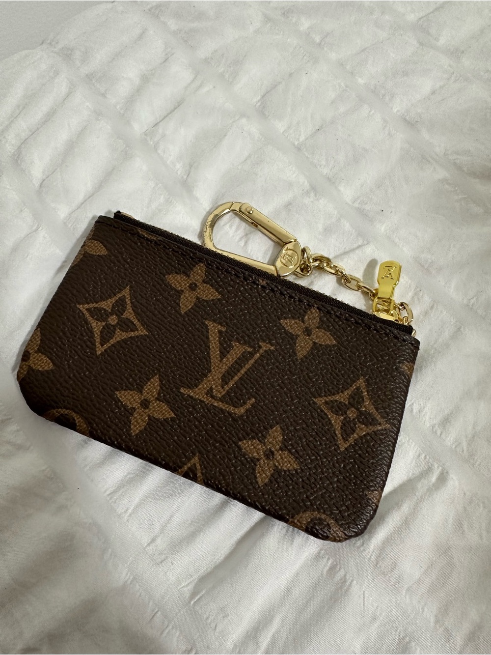 Louis Vuitton Cream Canvas Logo Pouch with Blue Print